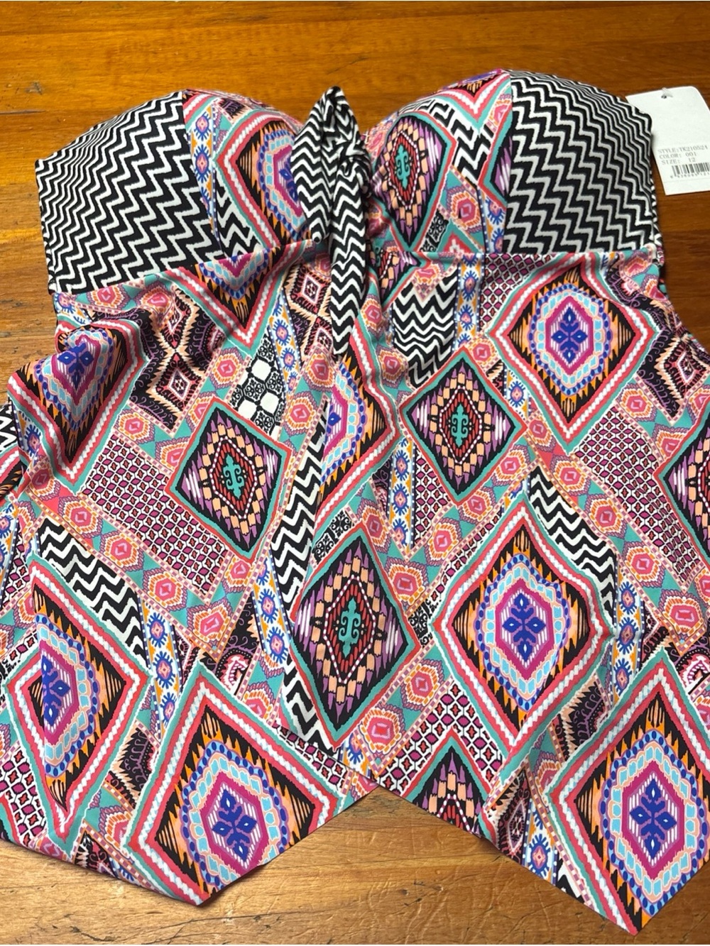 Strapless Women’s Bikini Top in Multi-Color Aztec Print